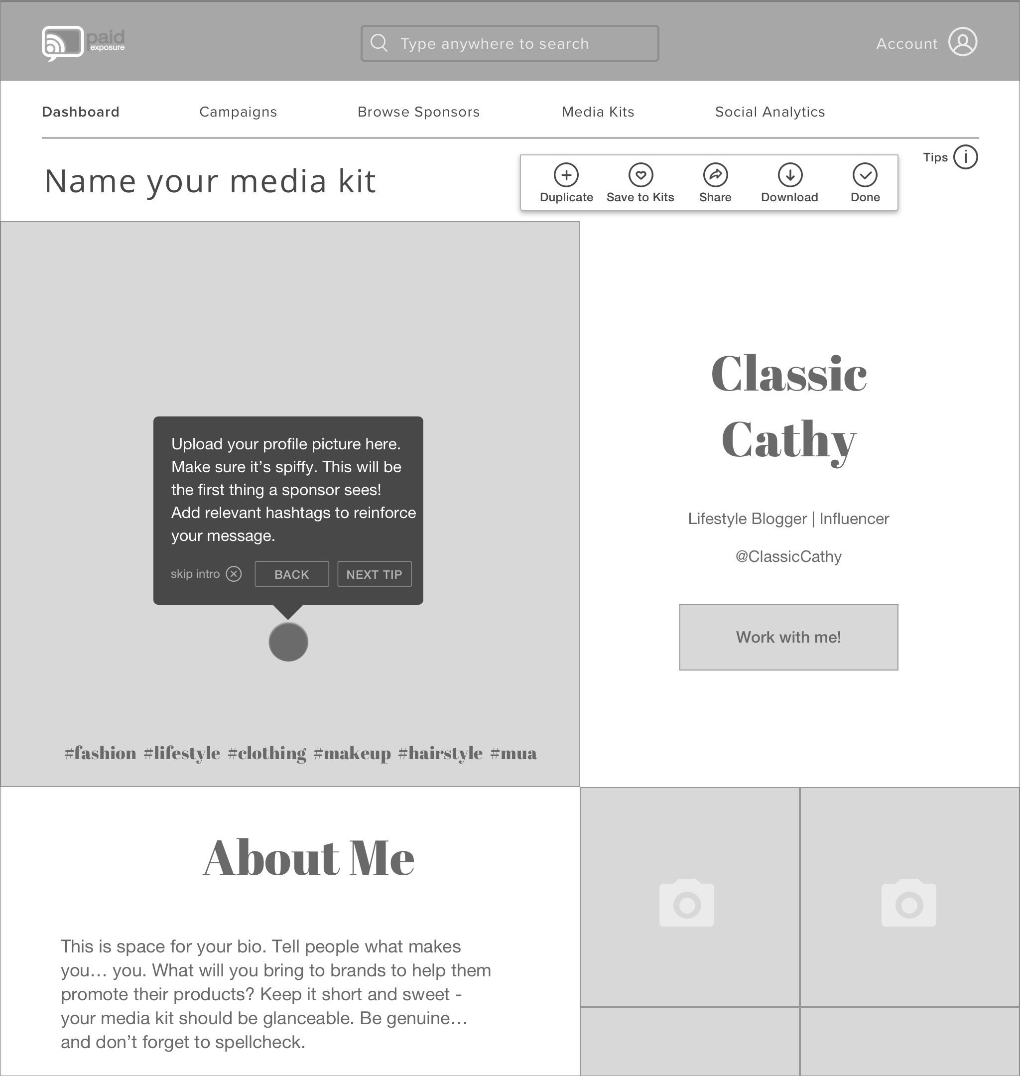 Classic Cathy Media Kit Template Wireframe