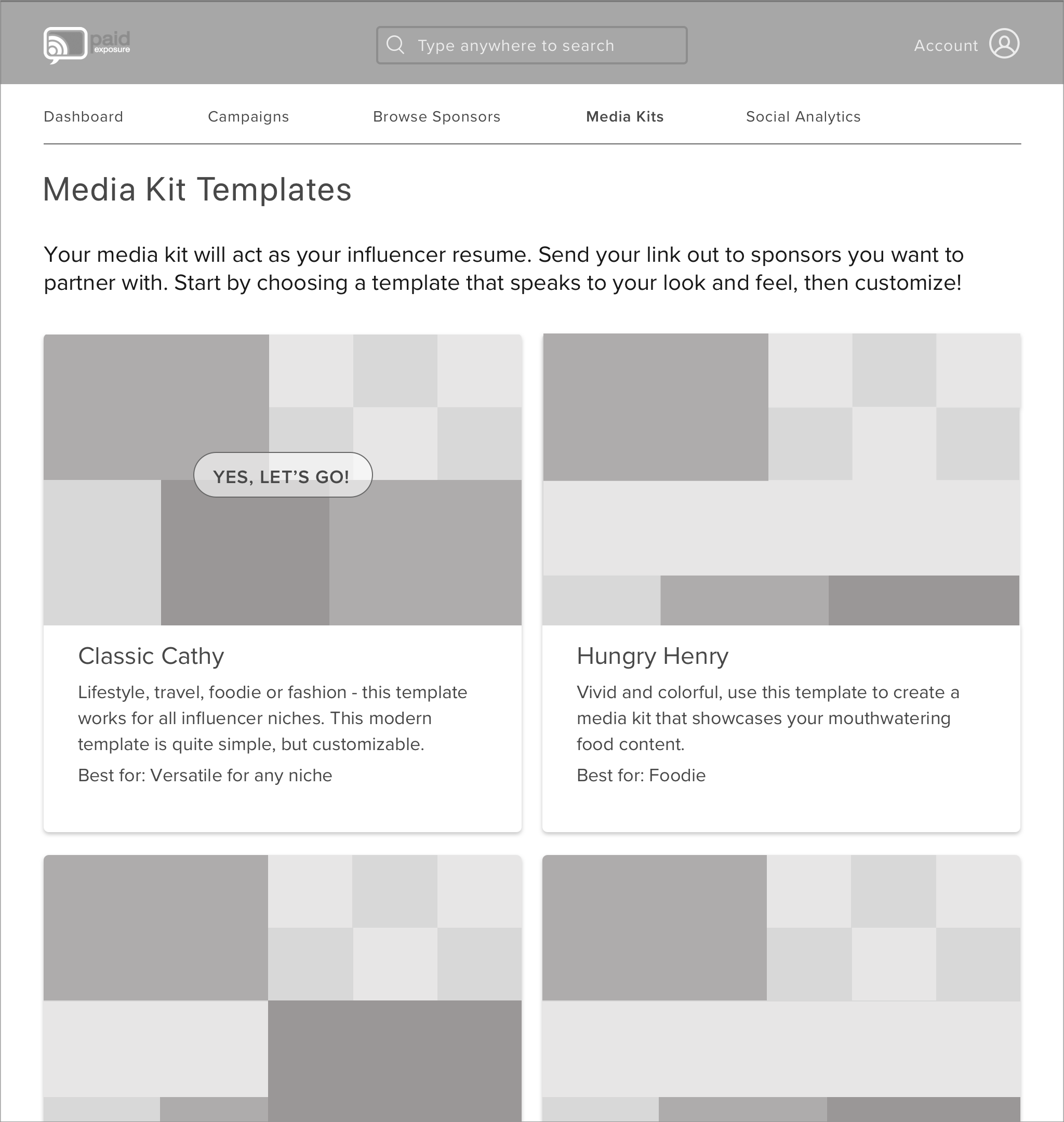 Media Kit Templates Wireframe